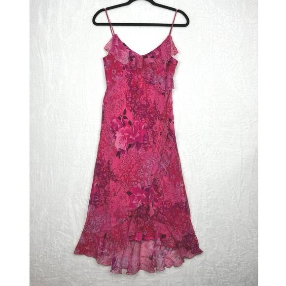 City Triangles Dresses & Skirts - VTG City Triangles Slip Dress 90s Y2K Pink Floral Midi Ruffle Trim Fairy Sz 11
